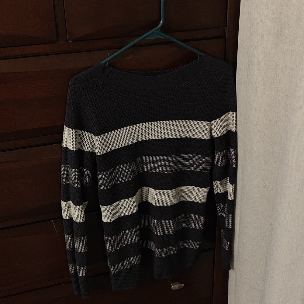 Blue and white striped sweater